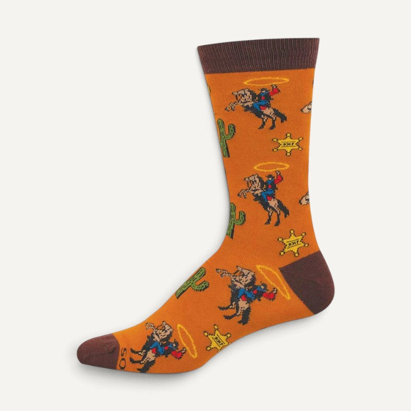 Men's Bamboo Novelty Crew Wild West Burnt Orange