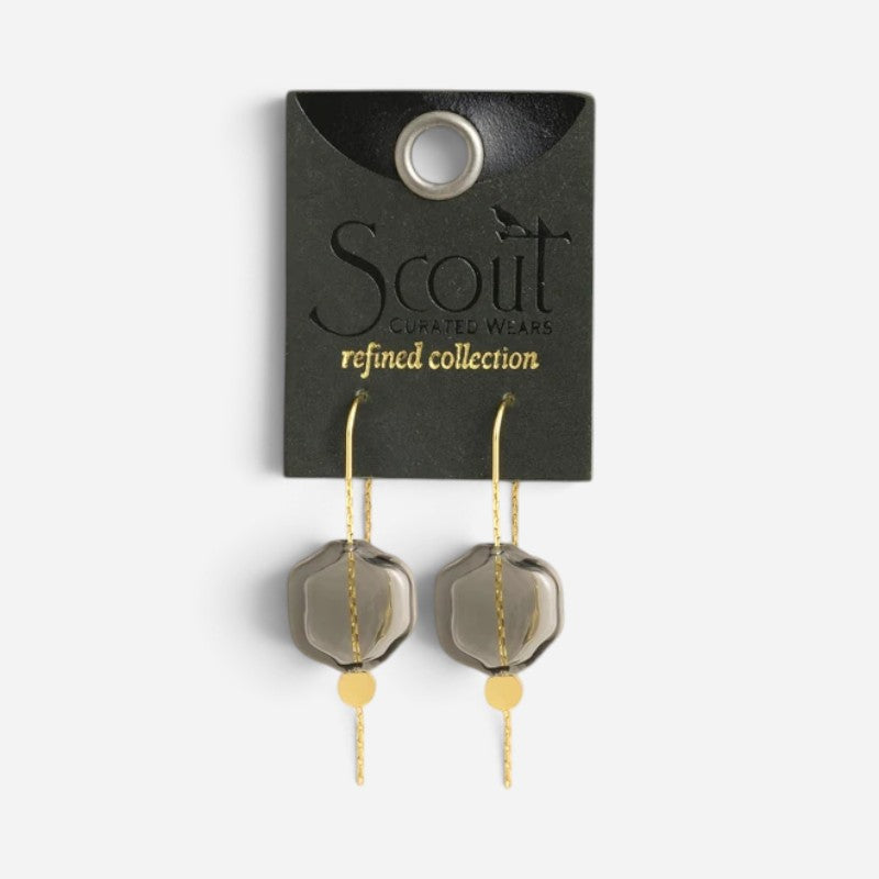 Refined Glass Organic Threader Earrings Smoke/Gold