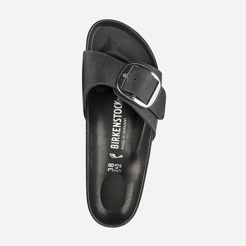 Madrid Big Buckle Black Oiled Leather Narrow