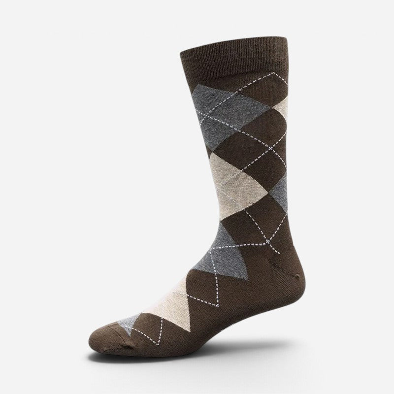 Argyle Cotton Jacquard Sock Crew Brown