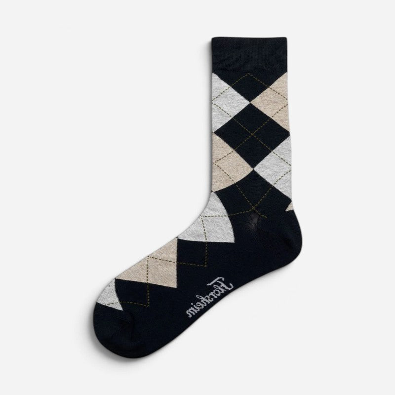 Argyle Cotton Jacquard Sock Crew Navy