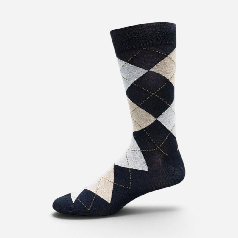 Argyle Cotton Jacquard Sock Crew Navy