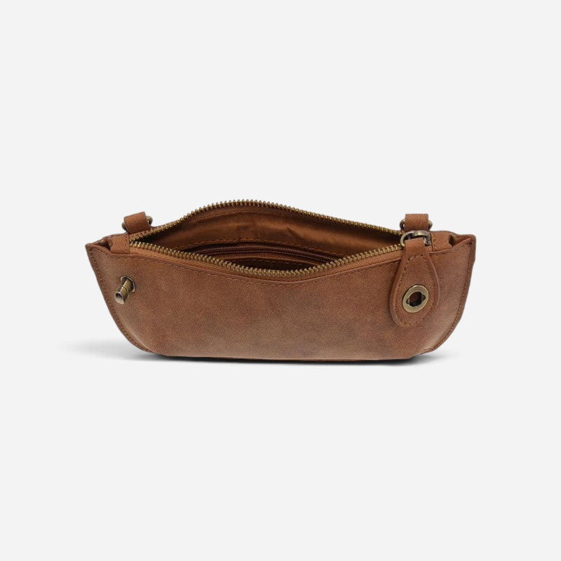 Faux Suede Mini Crossbody Wristlet Clutch Walnut