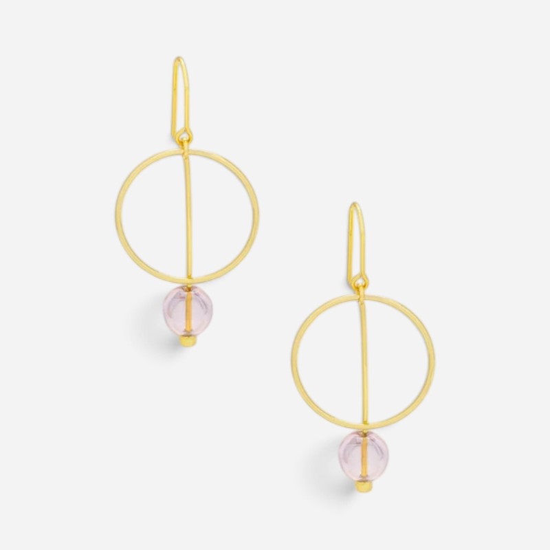 Refined Glass Drop Earrings Pink/Gold