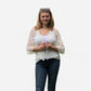 Lace Pearl Short Cardigan Cream