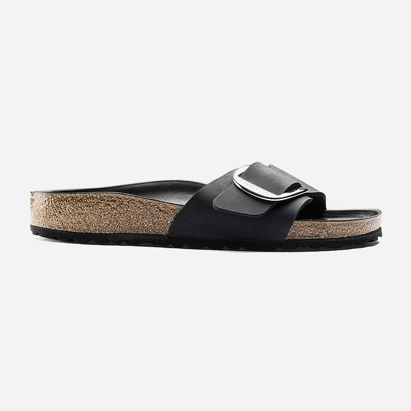 Madrid Big Buckle Black Oiled Leather Narrow