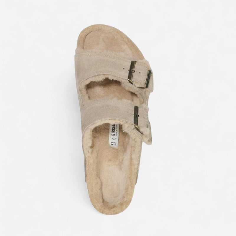 Arizona Shearling Taupe Suede Leather Narrow